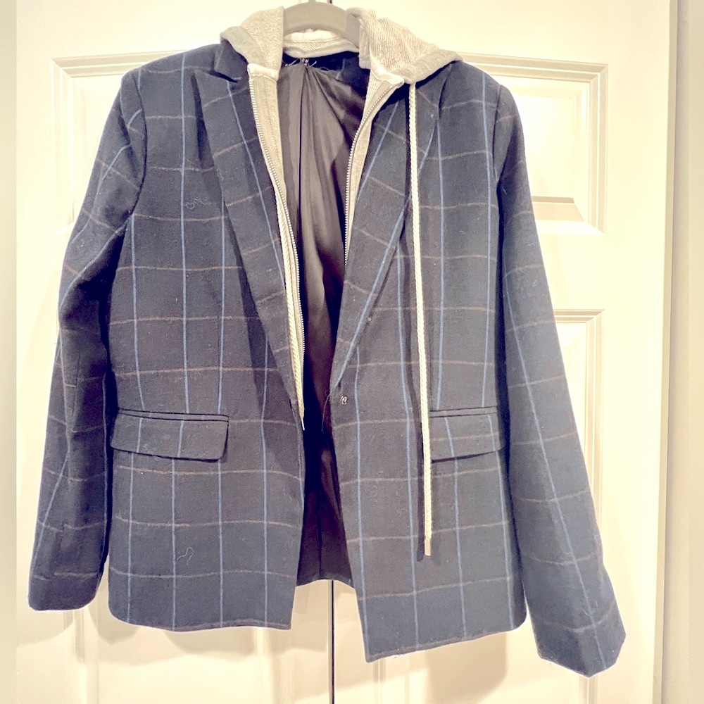 Central Park West Plaid Blazer with Grey Hoodie M